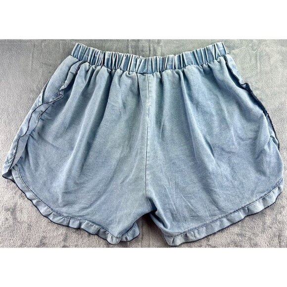 Grace & Emma Dolphin Hem Shorts Women's Size XL Chambray Blue Ruffle Pull On - Picture 11 of 12